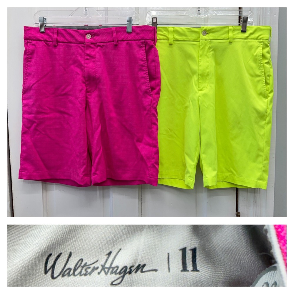 Walter Hagen Perfect 11 Majors Golf Shorts Men 34 Pink Neon Yellow Lot of 2